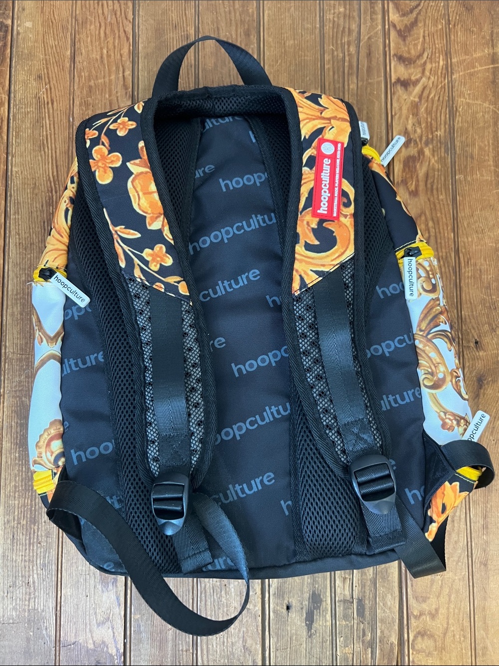 Hoopculture Bold Baroque Print Backpack in Black and Gold - Picture 3 of 6